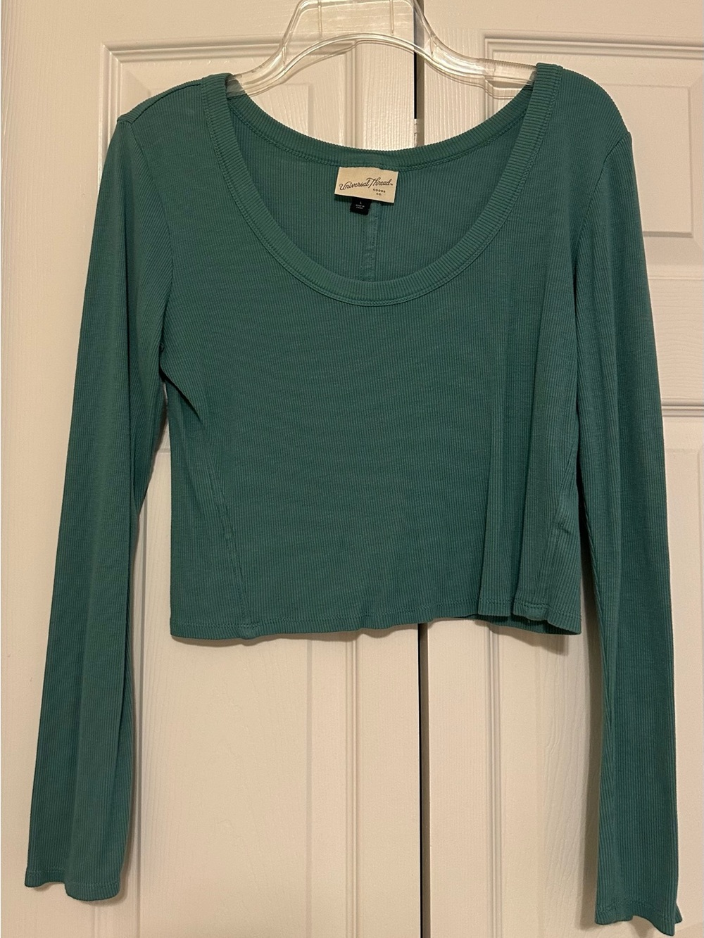 a new day Teal Ribbed Long-Sleeve Scoop Crop Top